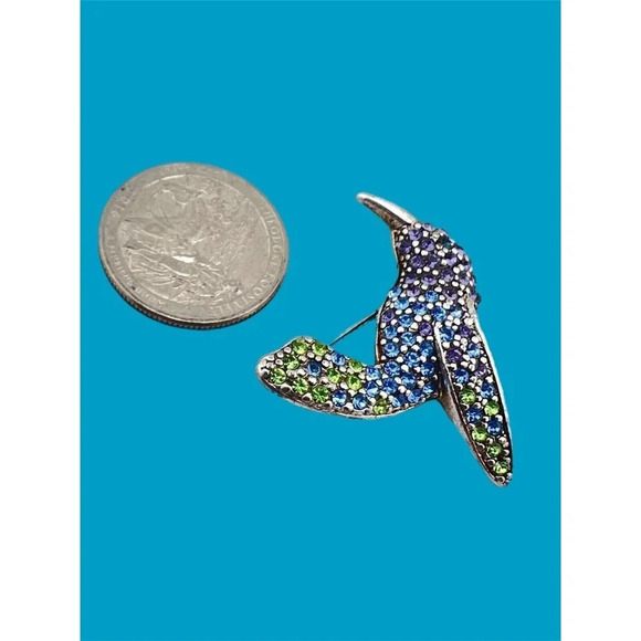 Monet Vtg Hummingbird Brooch Pin Rhinestone Crystal Green Blue Signed! Sparkle!! - Picture 4 of 4